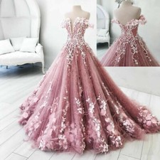 Pink Quinceanera Dresses Off Shoulder 3D Flowers Lace Prom Gowns Sweet 15 16