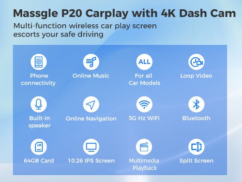 10.26" Touch Screen 4K+1080P Dash Cam WiFi GPS Stereo ADAS Apple/Android Carplay - Picture 2 of 14