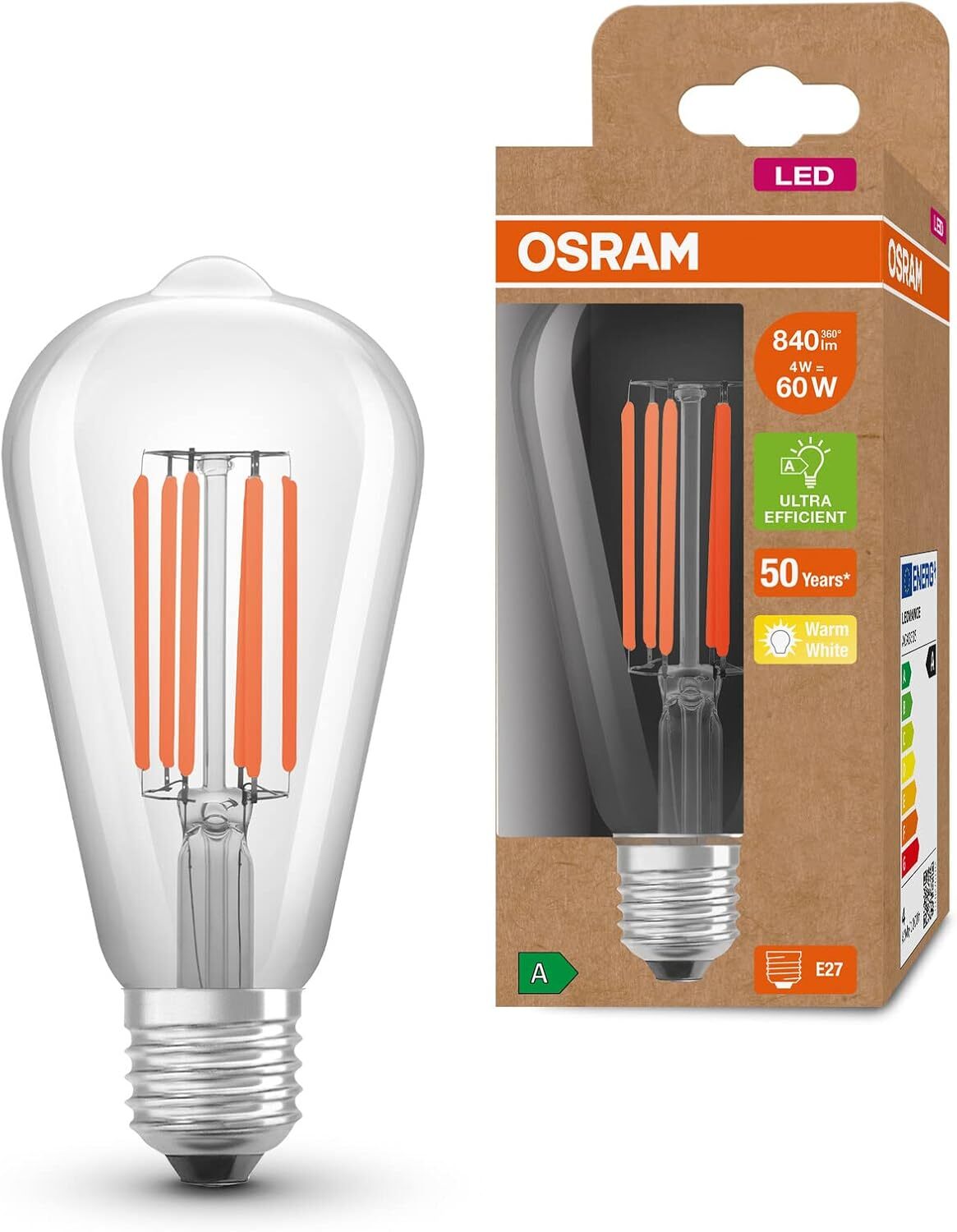 Светодиодная лампа накаливания OSRAM LED Stromsparlampe с цоколем Edison E27 Warmwei мощностью 60 Вт Leuchtmittel 2890₽