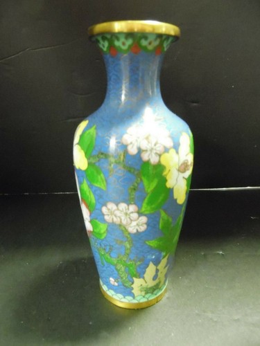 Vintage Chinese Cloisson Vase Blue & Teal - Picture 2 of 5