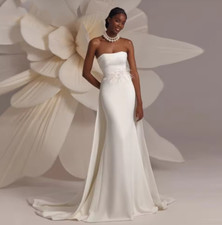 African Wedding Dress Mermaid Strapless Sleeveless Detachable Train Feathers