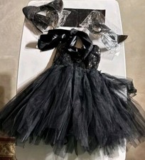 Children's Cat Costume Black Lace Sequins Dress Mask Ears New Beautiful 4 6