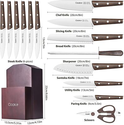 Kitchen Knife Sets, 15 Piece Knife Sets with Block for Kitchen Chef Knife Stainl