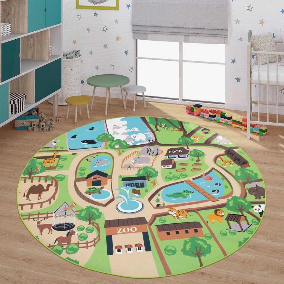 Kinder-Teppich, Spiel-Teppich Für Kinderzimmer, Zoo Mit Tiger, Bär, Löwe, Bunt - Bild 2 von 4
