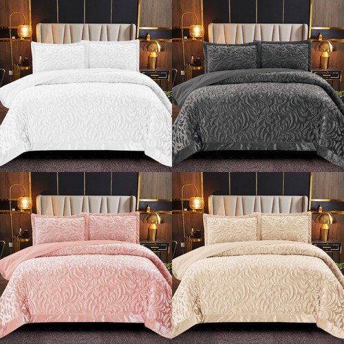 Quilted Bedspread Throw Embossed Bedding Set Double King Super King