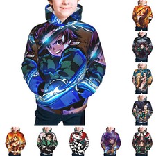 Demon Slayer Anime Youth Pullover Hoodie Casual Hooded Sweatshirts with Pocket