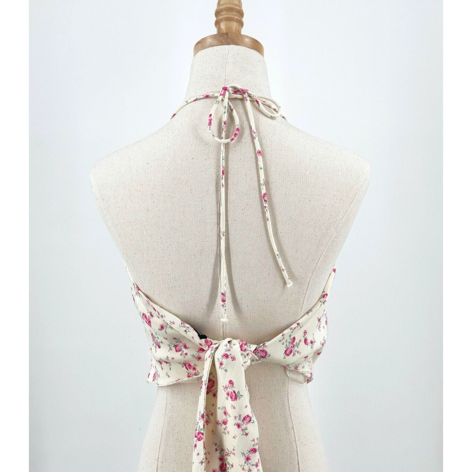 Zara Womens Floral Print Crop Top Size Medium Halter CottageCore Boho