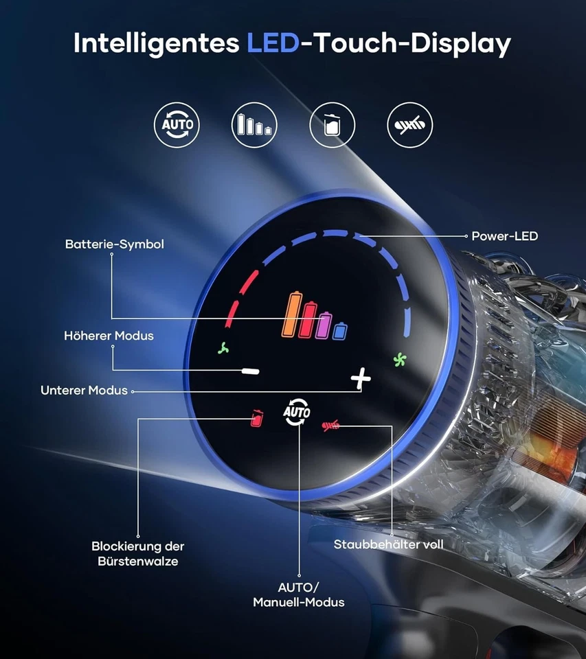 Staubsauger Kabellos Akku 550W mit Smart Display mit Automatikmodus Bürste B794 - Bild 4 von 4
