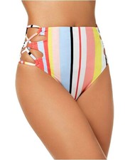Bar III Bold StripePrinted LaceUp High-Waist Bikini Bottoms 48 Size S  U7 79 N