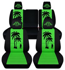 Frontrear Car Seat Covers Blk-lime Green Surfer Palmtree Fits Jk Wrangler 4dr