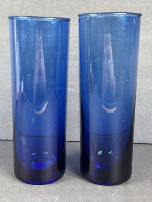 Handmade Set Of Cobalt Blue High Ball Glass Art Drinking Glasses
