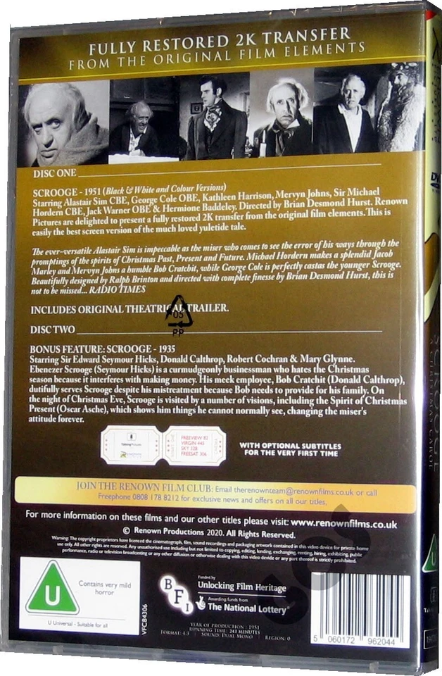Scrooge A Christmas Carol Alastair Sim DVD Includes Colour Version Sealed - Image 2 of 2