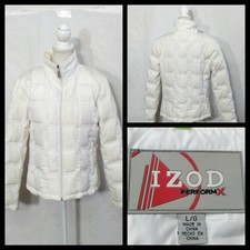Izod Down Jacket Women's Lg Off White Full Zip Zip Pocket Fleece Lined Inv#z2024