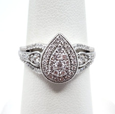 14kt White Gold  Diamond Halo Pear Engagement Ring .75ctw H Si1 Sz 7
