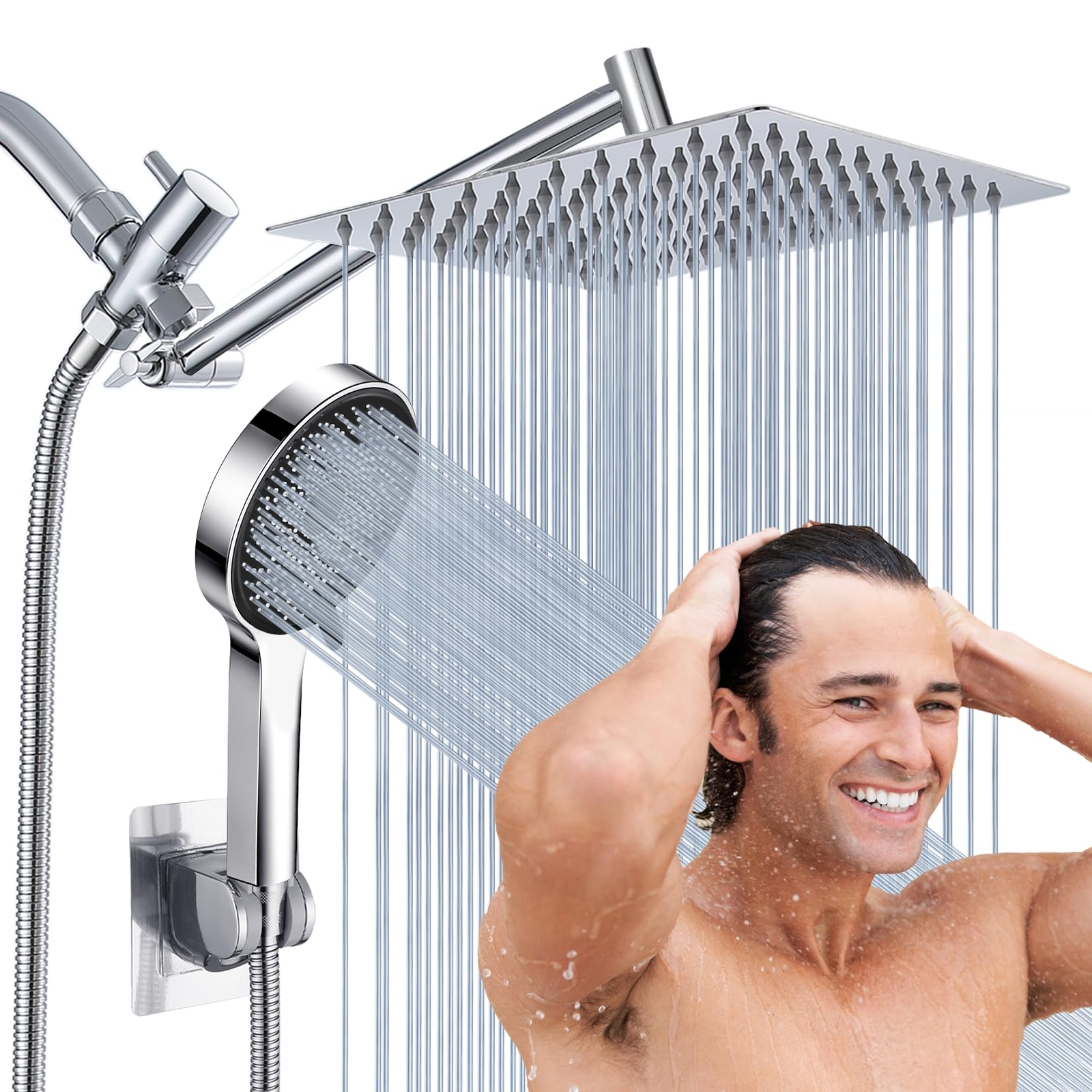 Shower Head,8”Rain Shower Head with Handheld Spray Combo with 11'' Angle Adju...