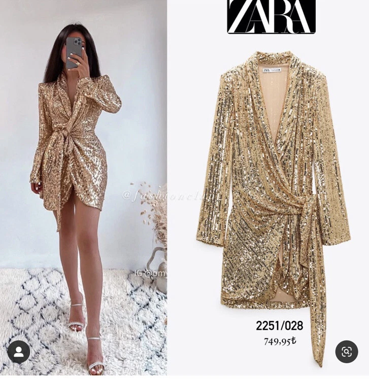 Zara gold cheap sequin blazer dress