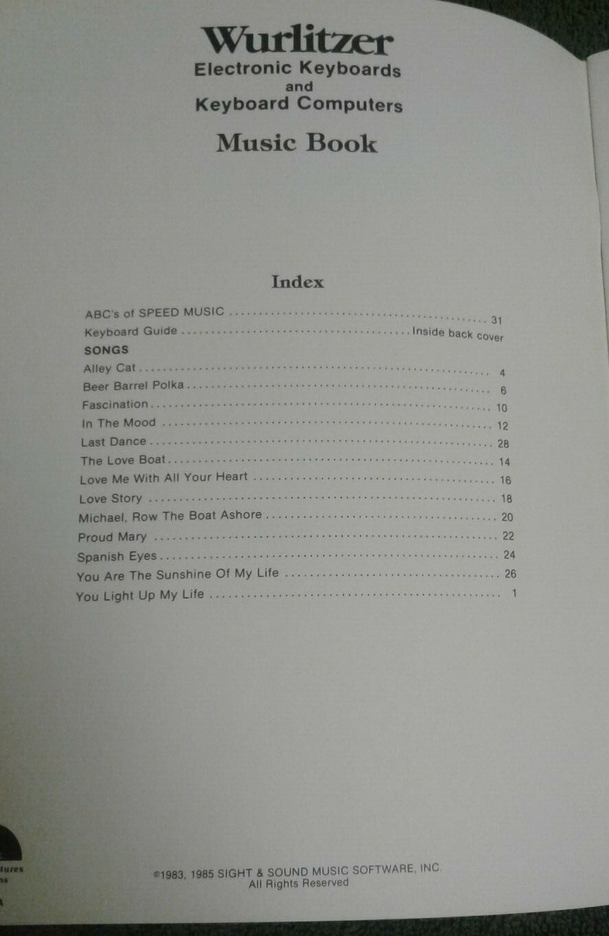 Wurlitzer Electronic Keyboards & Keyboard Computer Music Book Jumbo