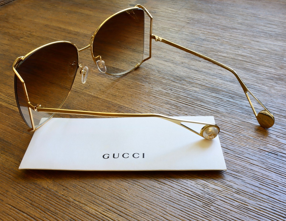 Gucci GG0252S 003 63mm Butterfly Sunglasses in Gold/Brown Gucci GG0252S 003 63mm Butterfly Sunglasses in Gold/Brown