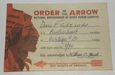 Boy Scout OA Membership Card - Lodge 20 Nentego Delaware 1974   RC6