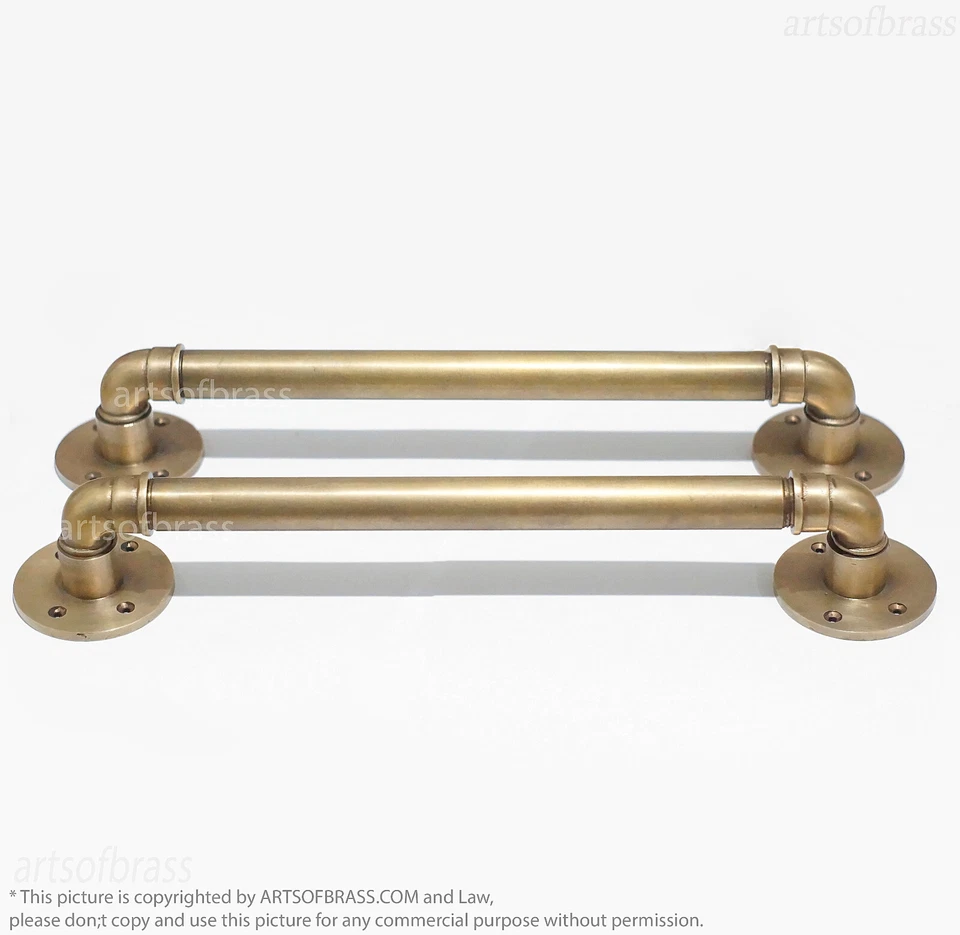 Vintage 15" Brass Industrial Pipe Door Pull Handles (Set of 2) | Retro Charm - Image 2 of 4