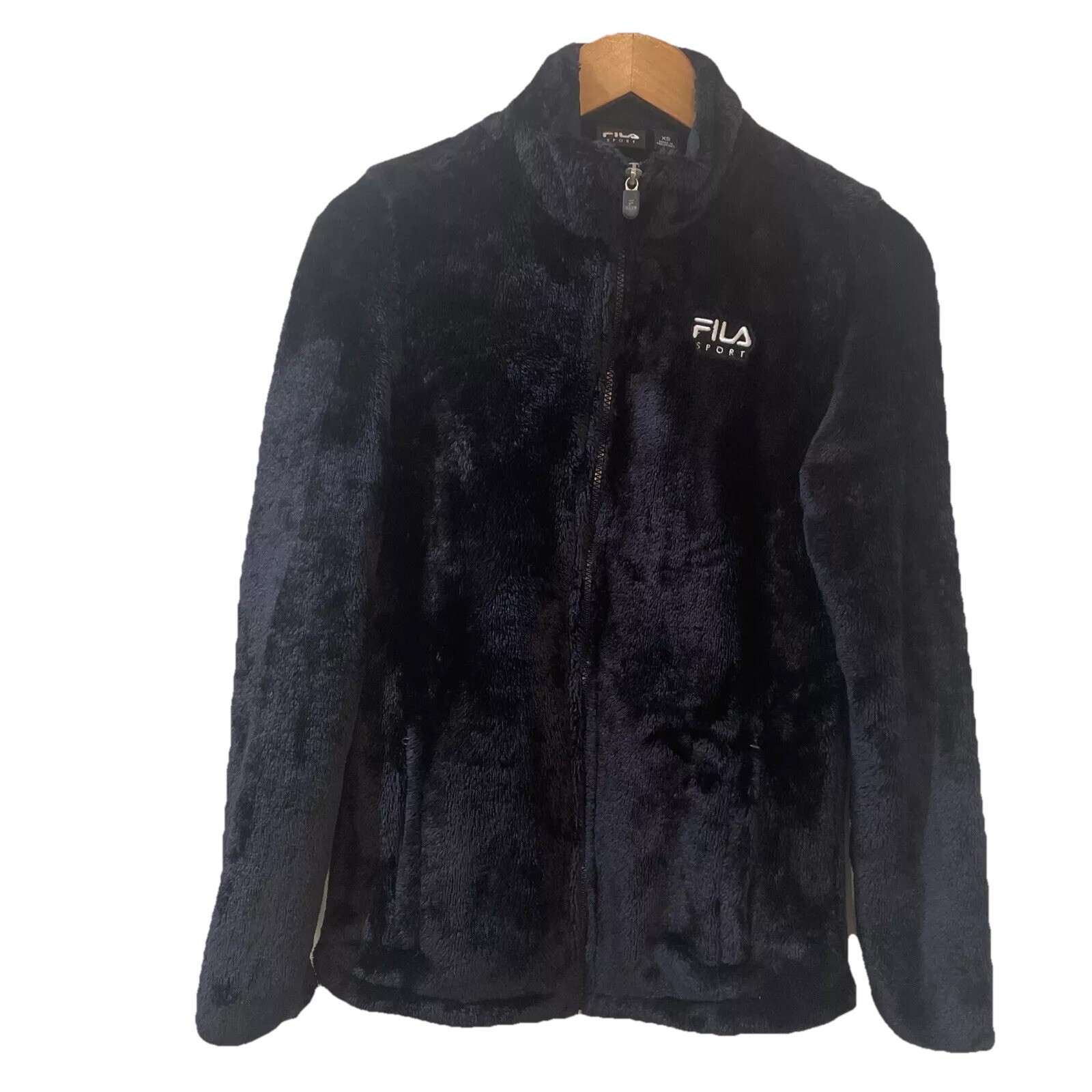 Giacca pelliccia sintetica donna FILA Sport nera full zip fuzzy taglia XS nera