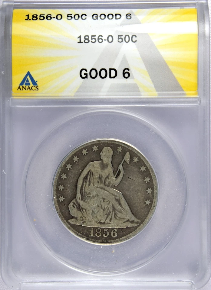 1856-O Seated Liberty Silver Half Dollar Coin ANACS G6 - Image 3 of 4