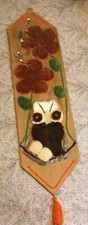 Vtg Handmade 56  Wall Hanging Owl Flowers Burlap MCM