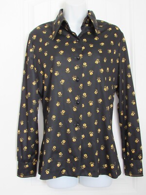 Jo Hardin Originals~ Vtg Long Sleeve Blouse~ Black Yellow Flowers~ 14 runs  small | eBay