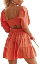 Women's Sexy Cut Out Square Neck Backless Ruffle Mini Short Dress