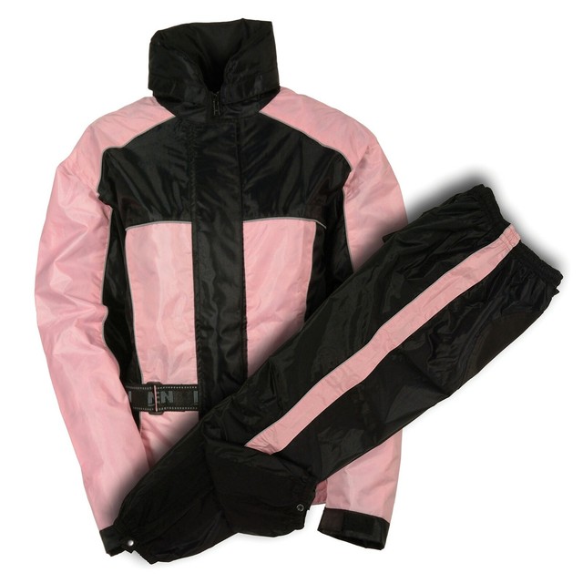 Ladies Black & PINK Nylon Rain Suit Reflective Piping Lightweight