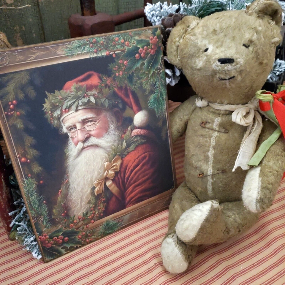 GORGEOUS FOLK PRIMITIVE VICTORIAN VINTAGE STYLE CHRISTMAS PORTRAIT SANTA SIGN - Image 2 of 4