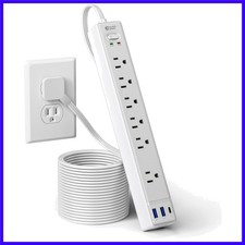 10Ft Extension Cord with Multiple Outlets, Flat Plug Surge Protector Power St...