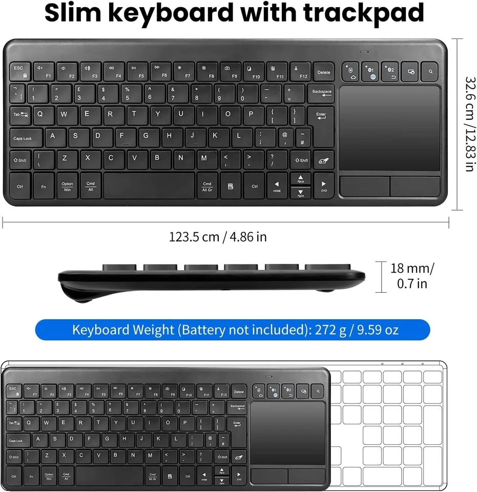 INFINMIND Wireless Computer Keyboard with Multi-Touch Big Size Trackpad,USB Plug - Image 4 of 4