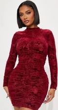 Womens FashionNova Vivian Velvet Mini Dress Wine Red Ruched Valentines NWT XL