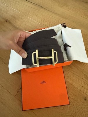 HERMÈS Herren Gürtel 105cm Togo Braun/Schwarz