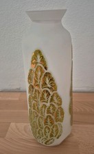 Vintage Opalglas Vase Weiß – Gold-Relief Blattdekor