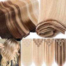 Clip in Hair Extensions 100 Real Human Remy Hair 8 Pieces Full Head Balayage