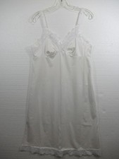 Vintage Sears Satin Full Dress Slip Women 36 White Nylon Lace Trim
