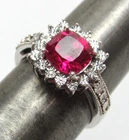 Vintage Sterling Silver Ring Cocktail Statement Red Stone CZ Size 7.75