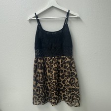 Mini Dress Womens S Black Leopard Print Lace Chiffon Indie Girly Edgy Club Wear