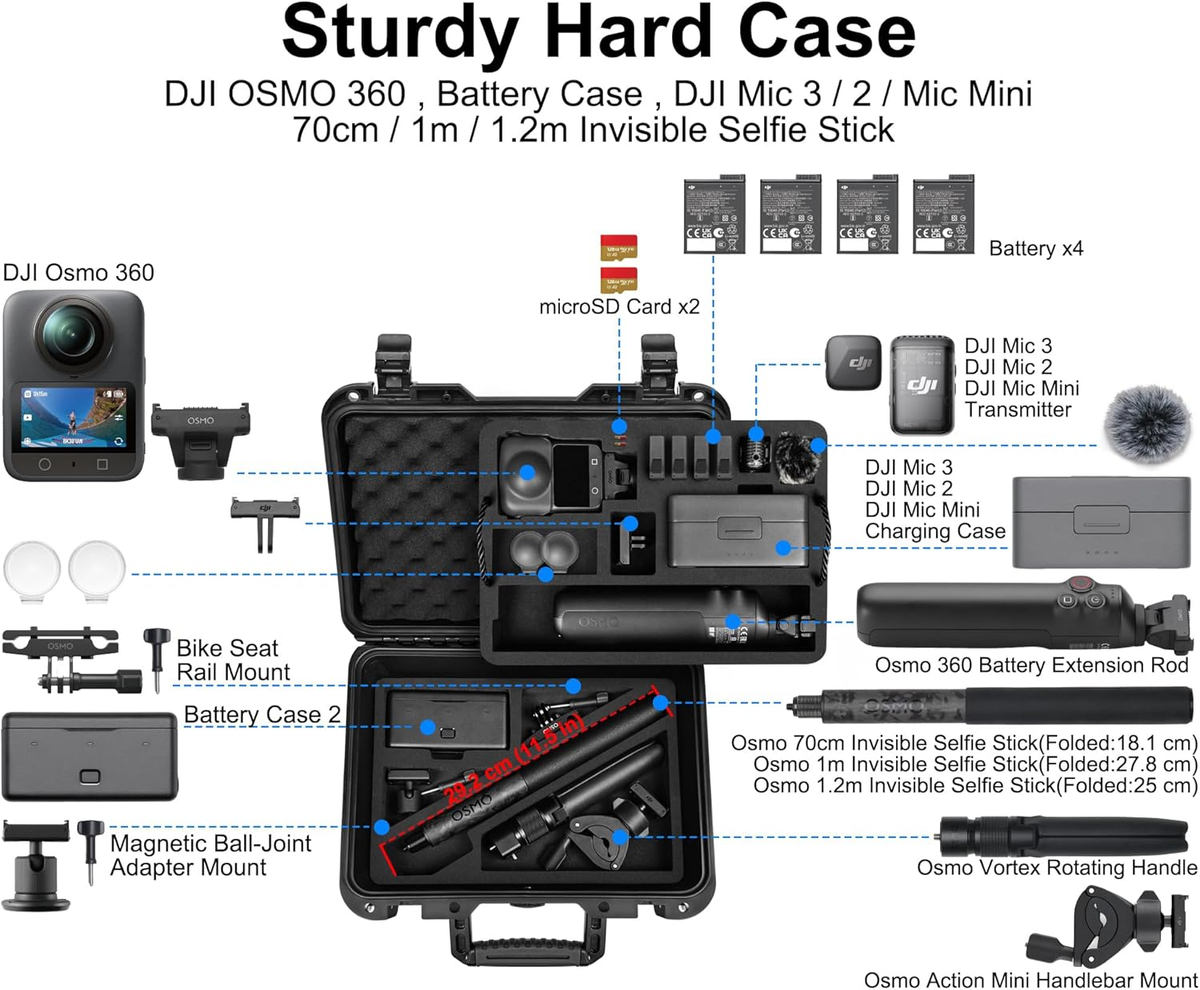 Lekufee Waterproof Hard Case for DJI Osmo 360 Camera, Adventure