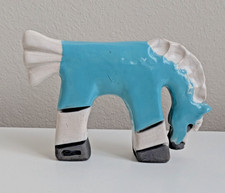 Turquoise blue Raku pottery horse figurine po...