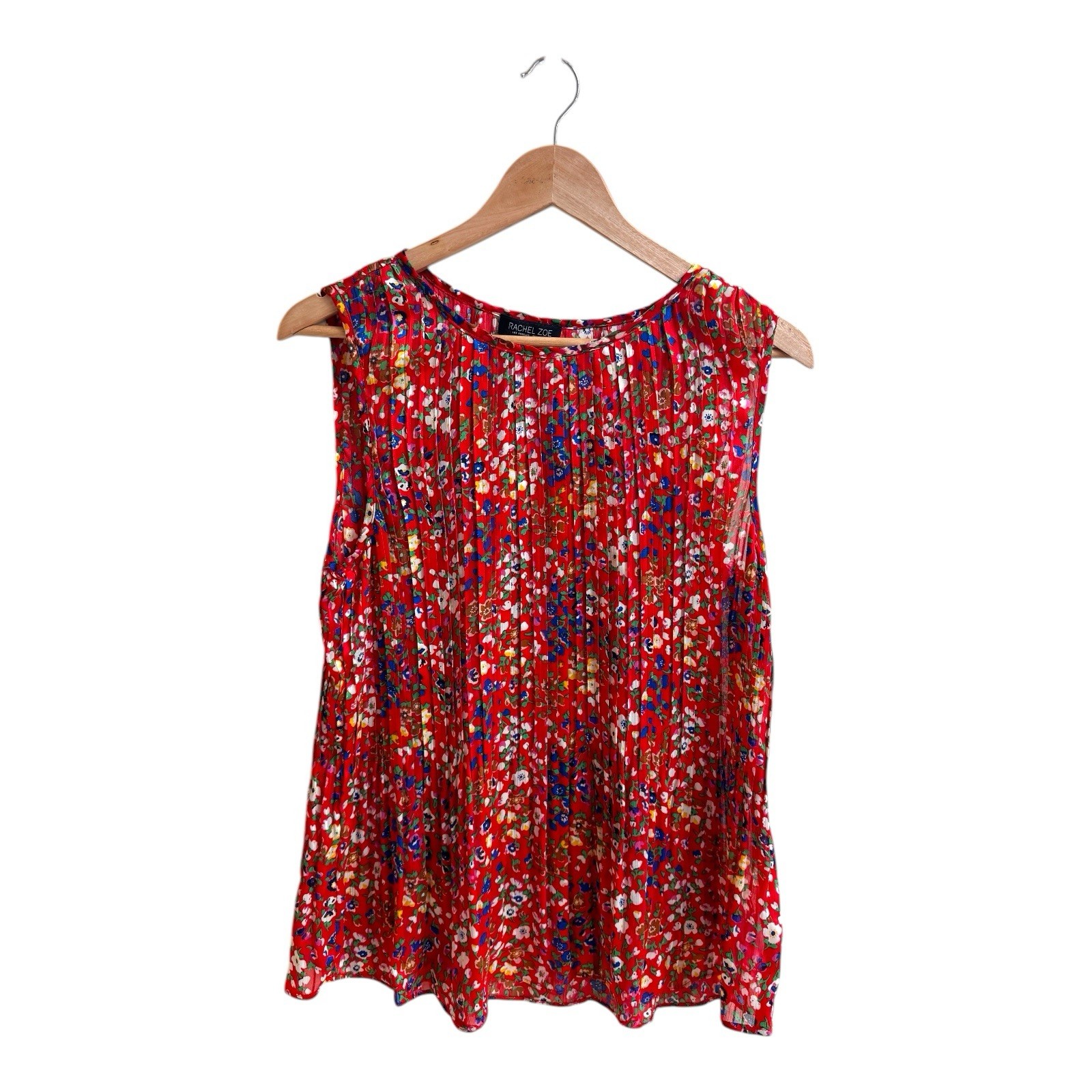 Rachel Zoe Red Multicolor Floral Pleated Sleeveless Womens Size M Blouse