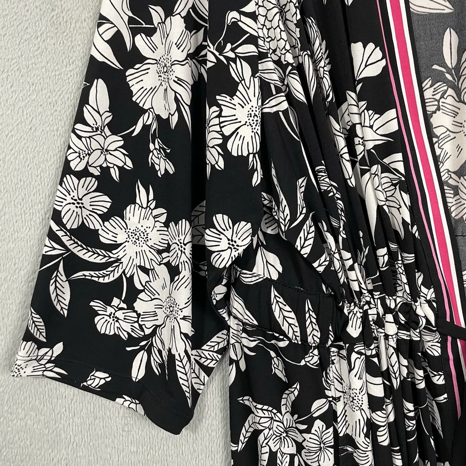 Top Kimono Susan Graver Para Mujer Plus 3X Negro Floral Costero Lagonlook Corbata Frontal Foto 4 de 4