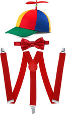 Rainbow Clown Hat w/ Propeller Suspenders Adjustable Costume Accessories