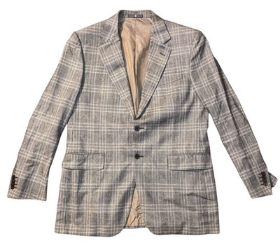 Zanella Cashmere Wool Silk Malcolm Sport Coat Blazer Jacket 40R Plaid Brown