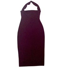 Nookie Burgundy Bodycon Halter Midi Dress Sleeveless Fitted Cocktail Party