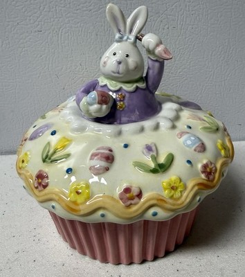 Ceramic Holiday Easter Egg Rabbit Cupcake Figurine 5 