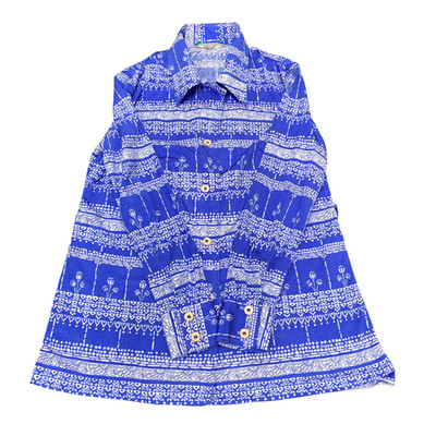 Shirt Oberteil Damen M blau weiß Blumen Kragen Langarm Outdoor Pullover