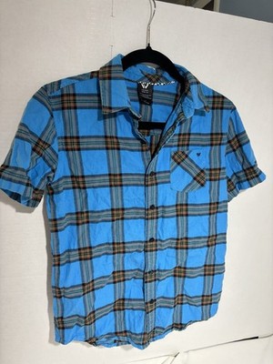 Shawn White Boys Blue Plaid Short Sleeve Button up Shirt Sz L
